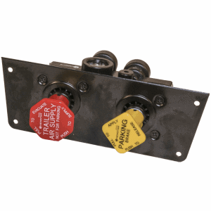 Bendix MV-3 Valve, Mounting Holes: 0.20" Open (4), Ports: 3/8" PTC (Elbows). Brand: Bendix. Part # BW 801631 From Tracey Truck Parts.